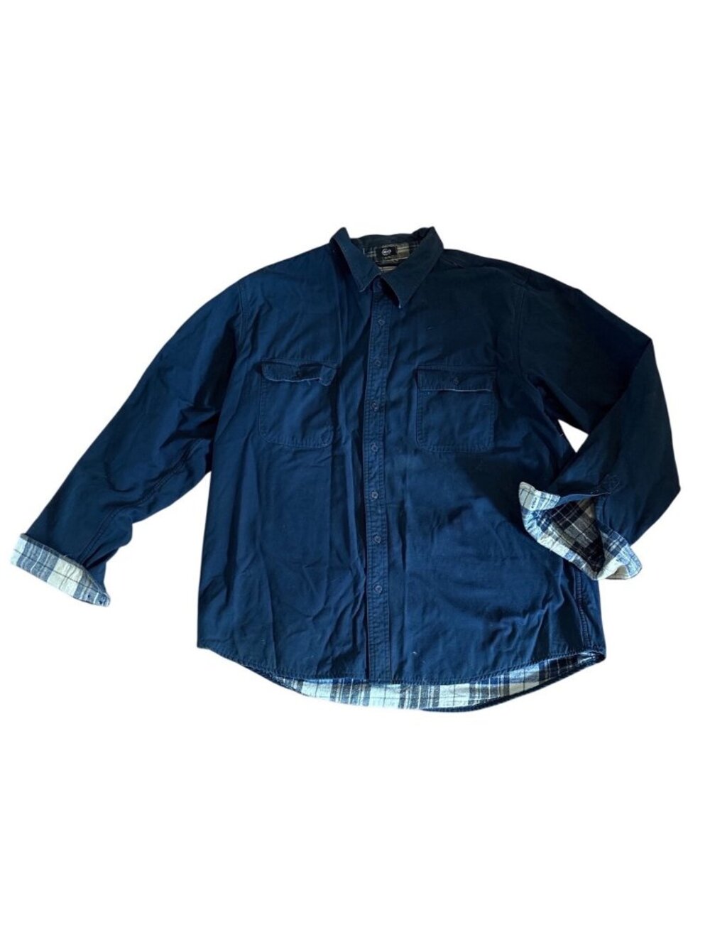 CEO Flannel Lined Jacket Mens XXL Navy Cotton Button Up Plaid Interior